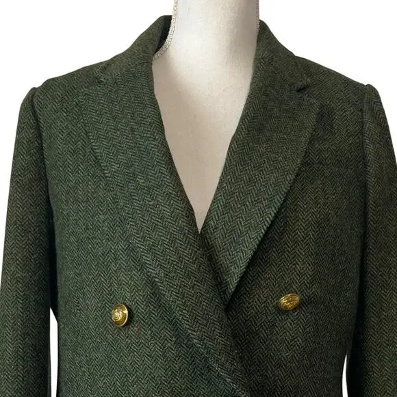 J.Crew Bristol Blazer Jacket Double Breasted Herringbone Wool Green Size 8 - Picture 5 of 10